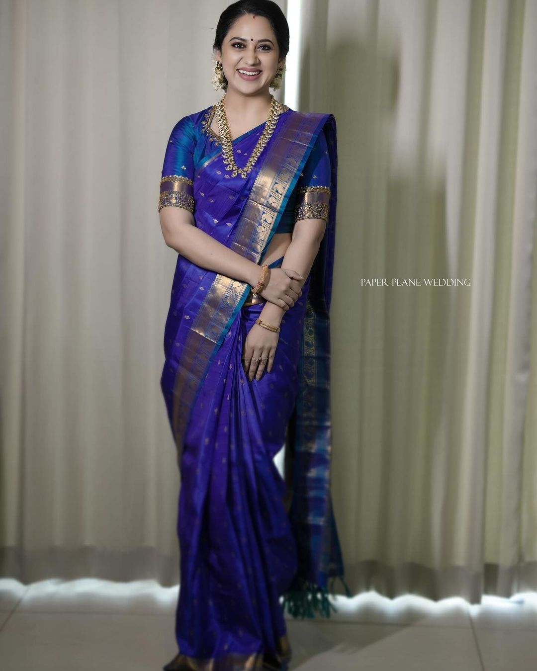 MALAYALAM ACTRESS MIYA GEORGE STILLS IN BLUE SAREE BLOUSE 5